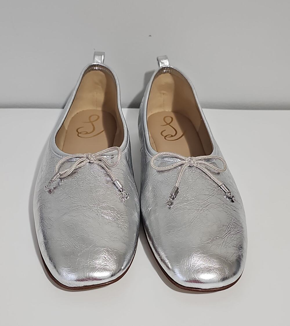 Sam Edelman Ari Ballet Square Toe Flat Soft Silver Leather Womens 10.5